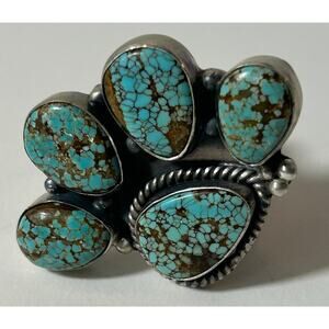 Sterling Silver Five‑Stone Turquoise Cluster Ring - NWT, Adjustable Band